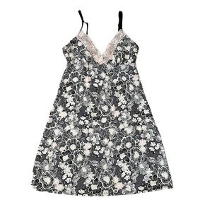 Laura Ashley Black & White Floral Lace-Trim Chemise